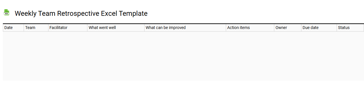 Weekly team retrospective Excel template