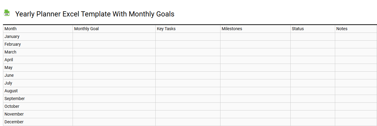 Yearly planner Excel template with monthly goals