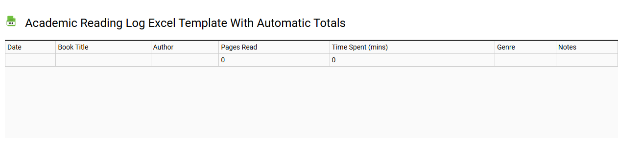 Academic reading log Excel template with automatic totals