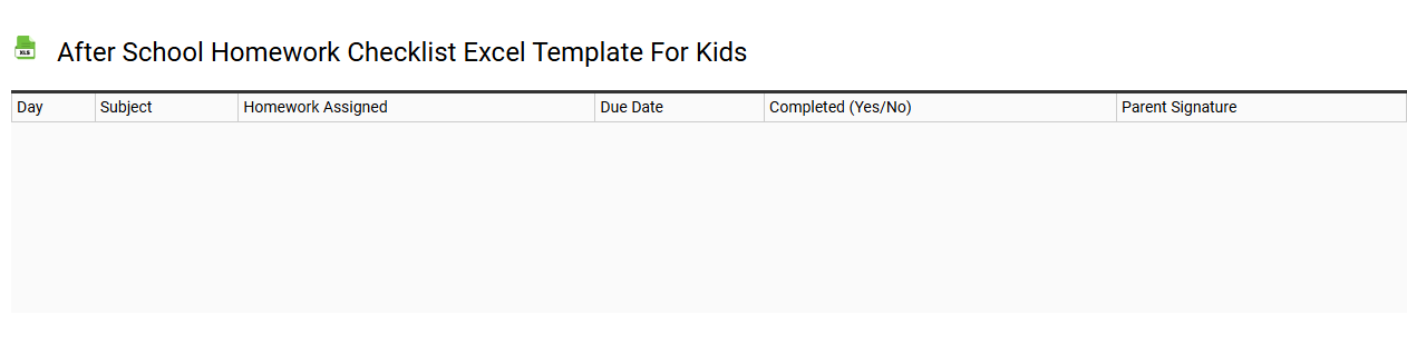 After school homework checklist Excel template for kids