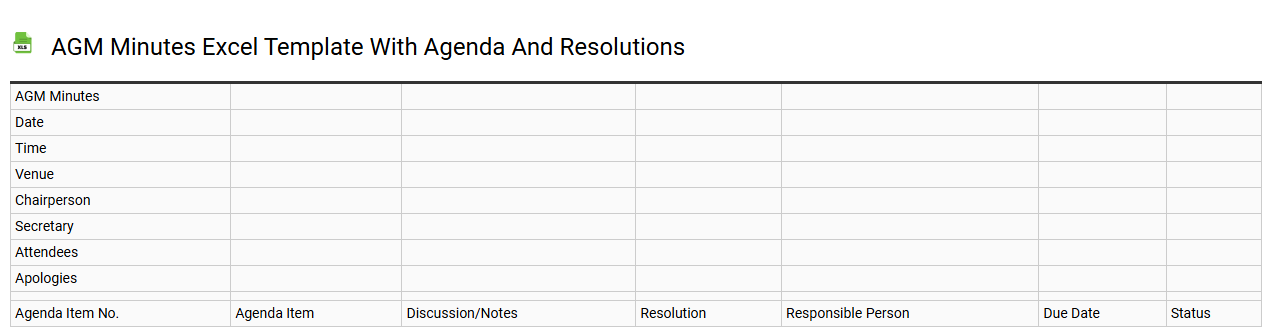 AGM minutes Excel template with agenda and resolutions