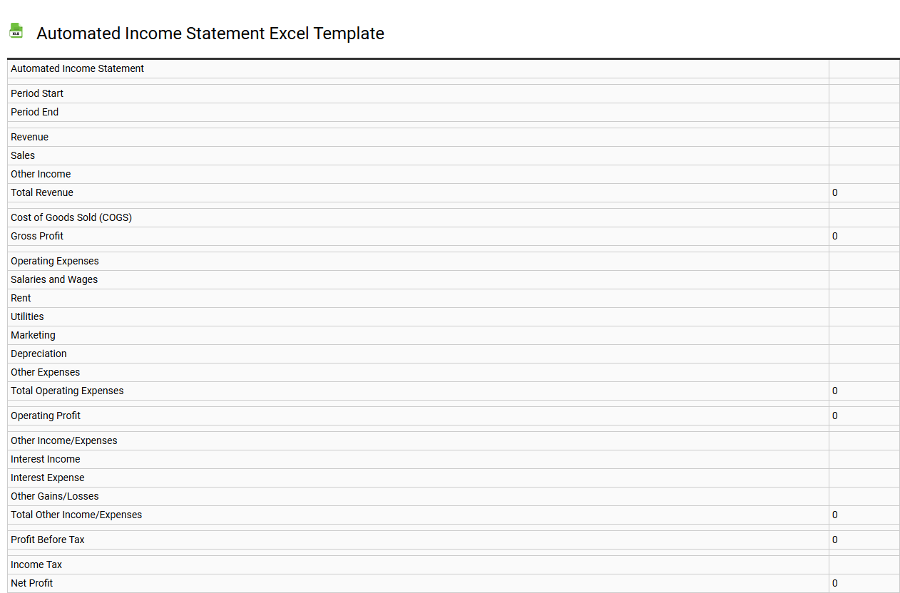 Automated income statement Excel template