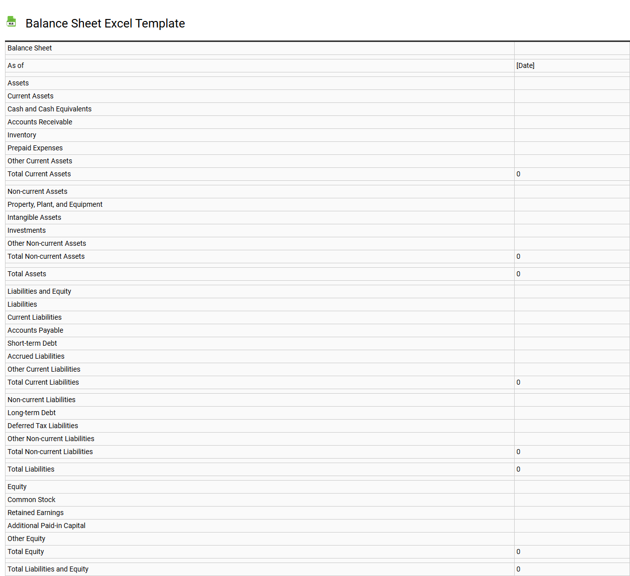 Balance sheet Excel template