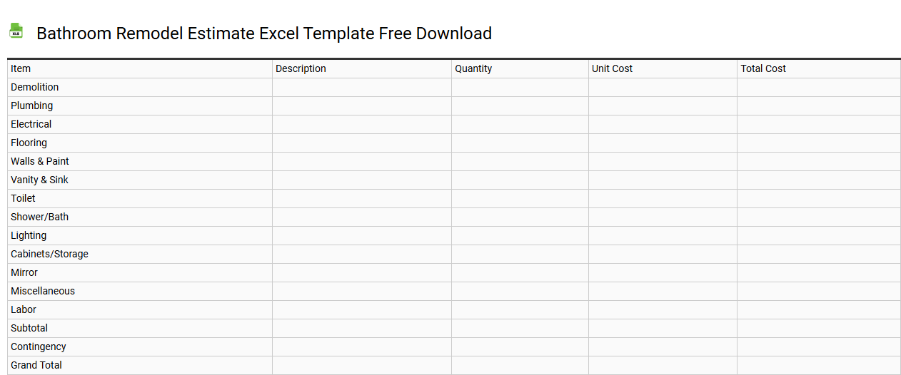 Bathroom remodel estimate Excel template free download