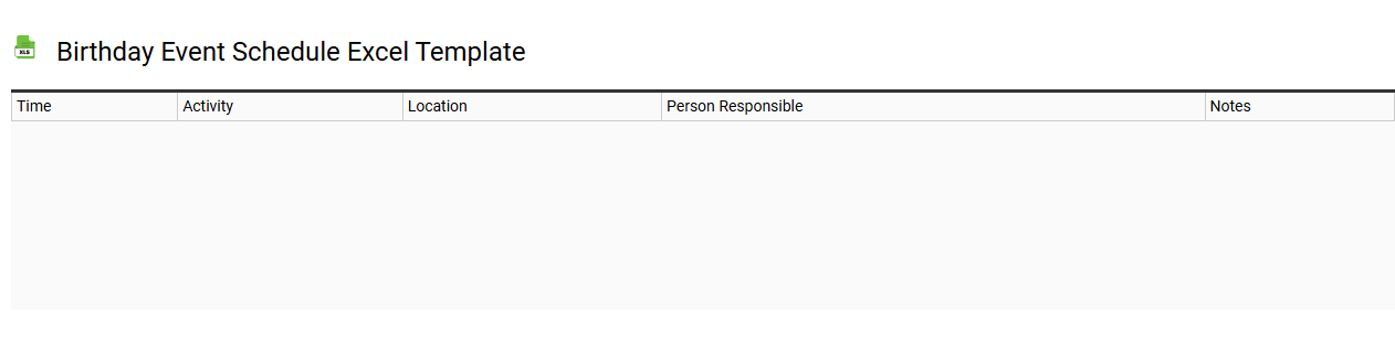 Birthday event schedule Excel template