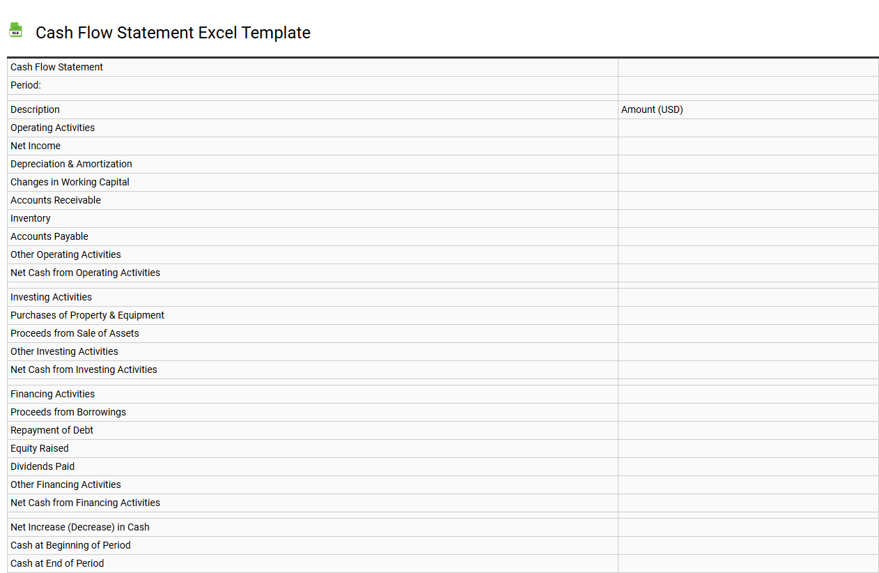 Cash flow statement Excel template