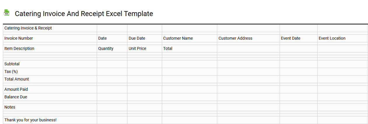 Catering invoice and receipt Excel template