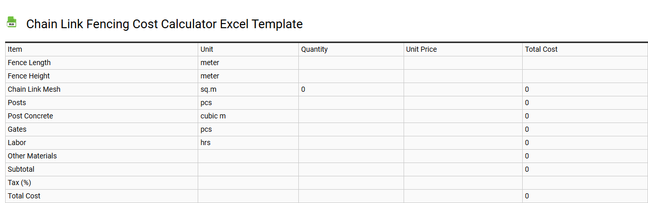Chain link fencing cost calculator Excel template