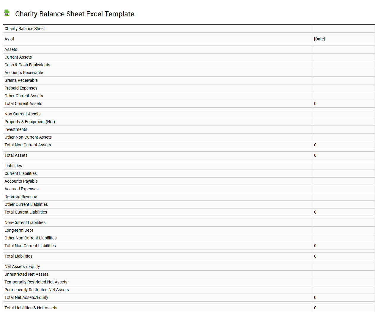 Charity balance sheet Excel template