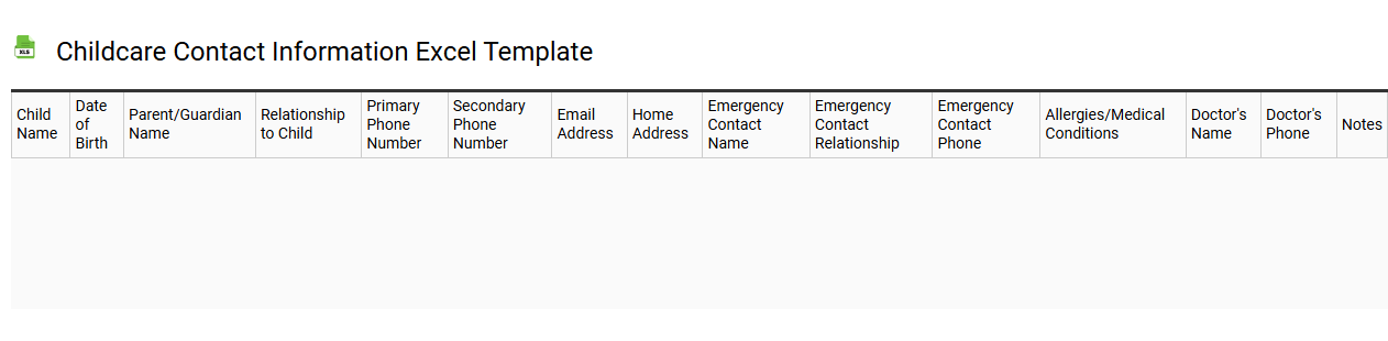 Childcare contact information Excel template