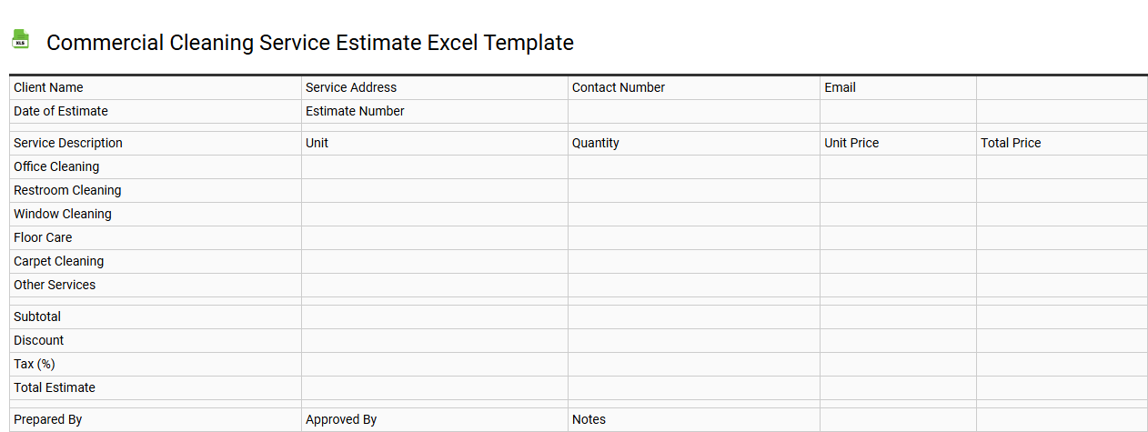 Commercial cleaning service estimate Excel template