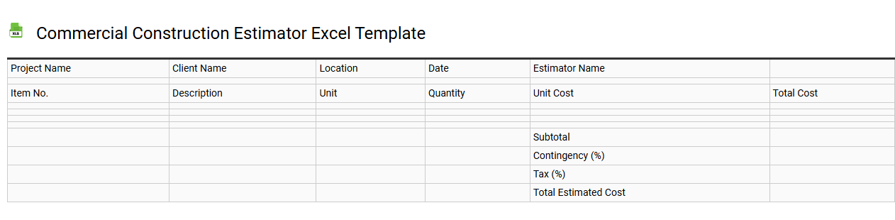 Commercial construction estimator Excel template