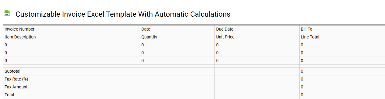 Customizable invoice Excel template with automatic calculations