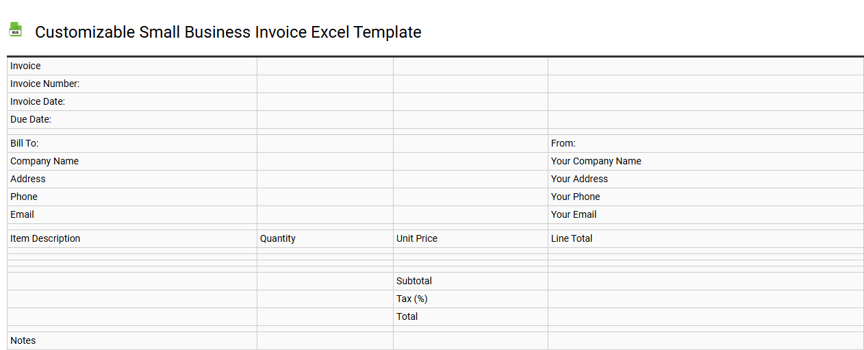 Customizable small business invoice Excel template
