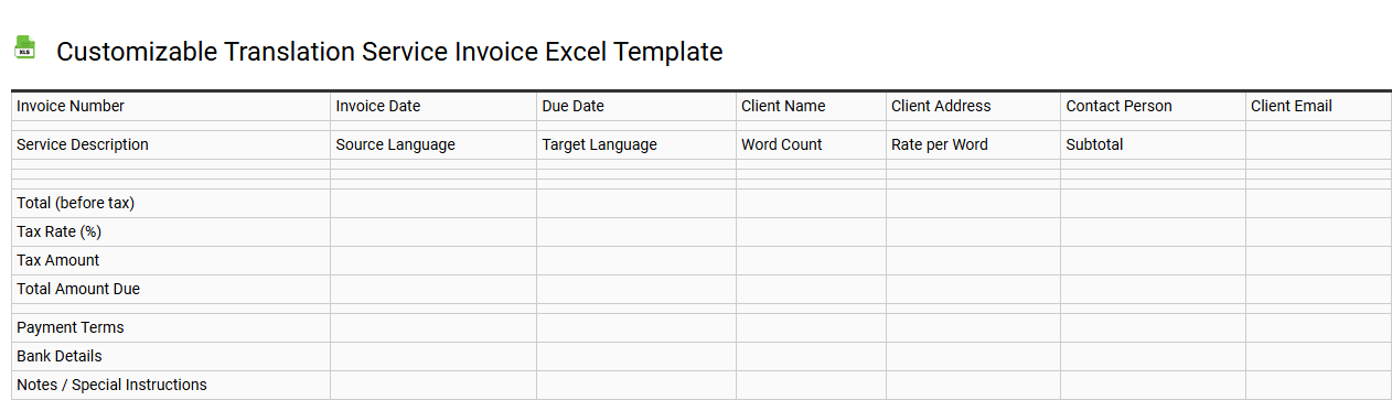 Customizable translation service invoice Excel template