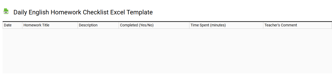 Daily English homework checklist Excel template