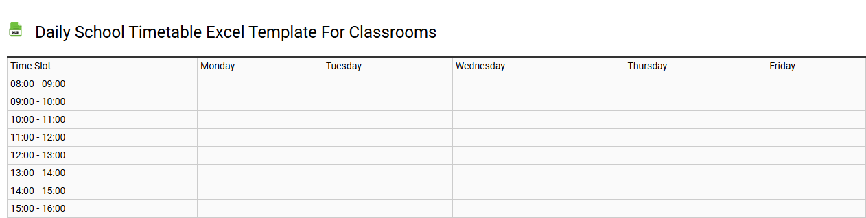 Daily school timetable Excel template for classrooms