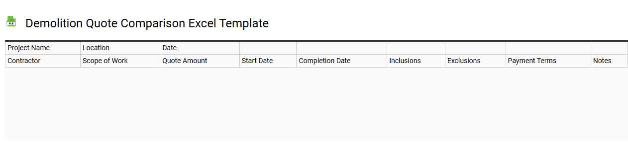 Demolition quote comparison Excel template