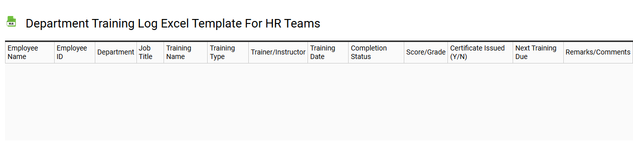 Department training log Excel template for HR teams