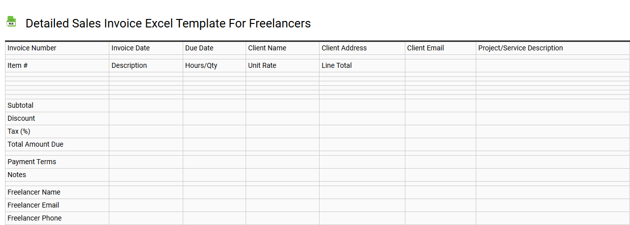 Detailed sales invoice Excel template for freelancers