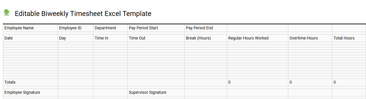 Editable biweekly timesheet Excel template