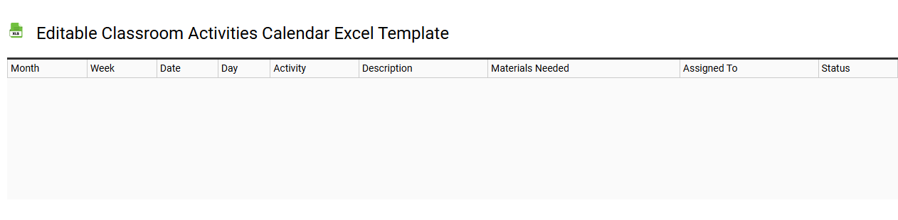 Editable classroom activities calendar Excel template