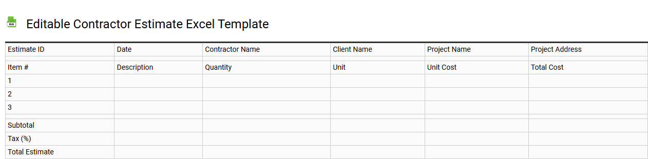 Editable contractor estimate Excel template