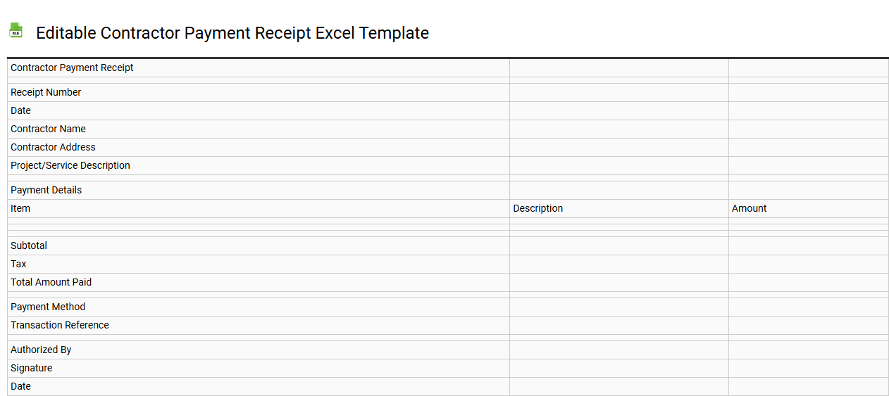 Editable contractor payment receipt Excel template