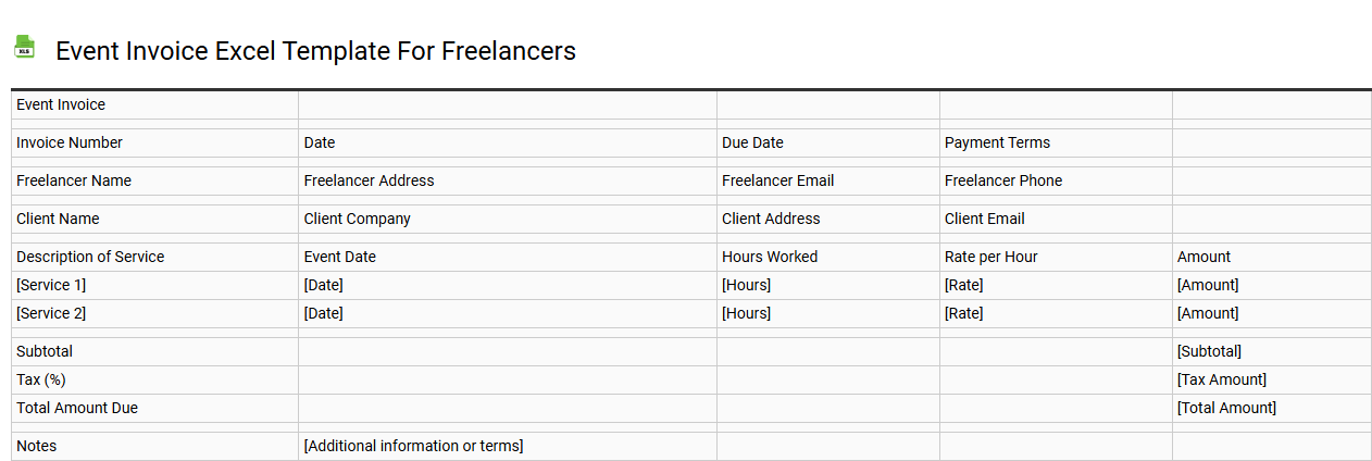 Event invoice Excel template for freelancers