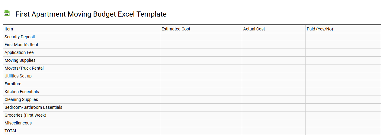 First apartment moving budget Excel template