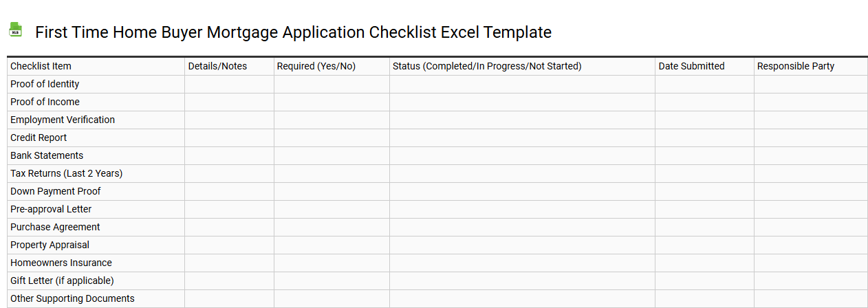 First time home buyer mortgage application checklist Excel template