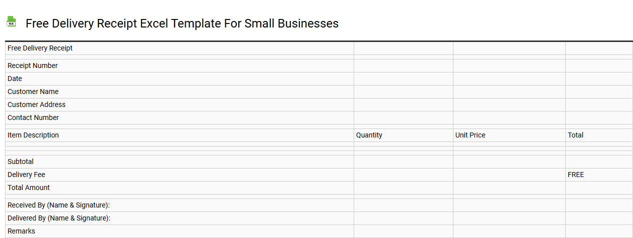 Free delivery receipt Excel template for small businesses