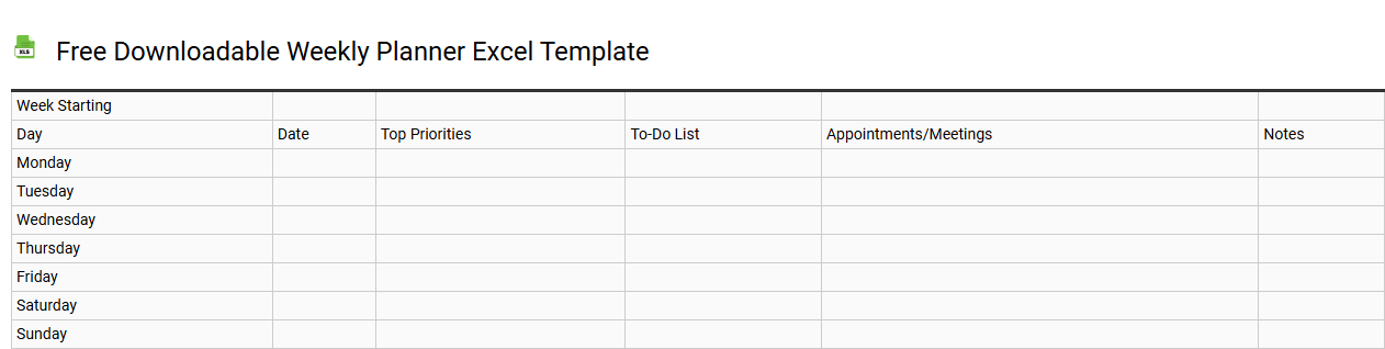 Free downloadable weekly planner Excel template
