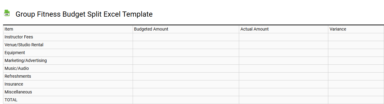 Group fitness budget split Excel template