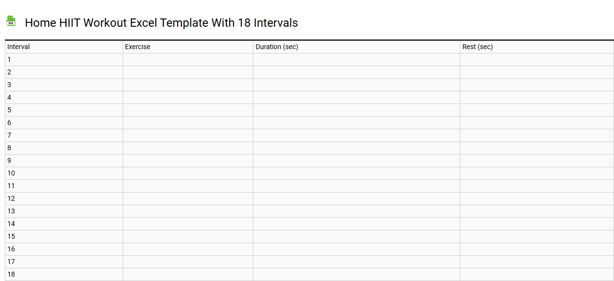 Home HIIT workout Excel template with 18 intervals