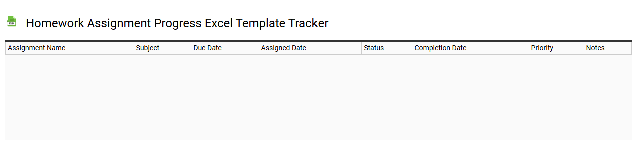 Homework assignment progress Excel template tracker