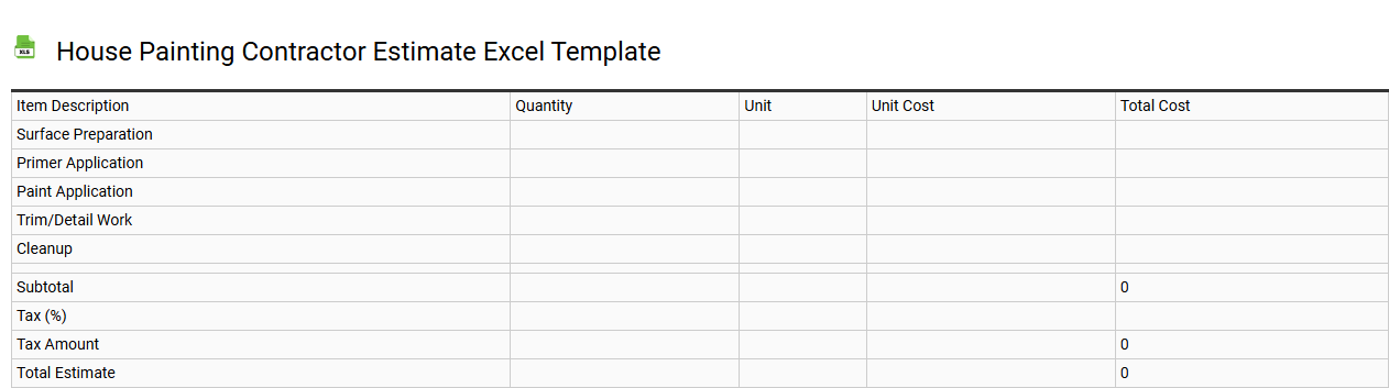 House painting contractor estimate Excel template