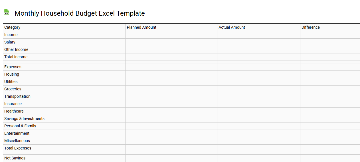 Monthly household budget Excel template
