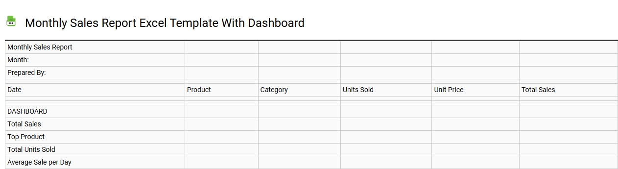 Monthly sales report Excel template with dashboard