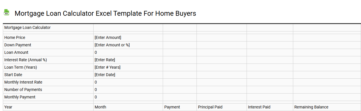 Mortgage loan calculator Excel template for home buyers