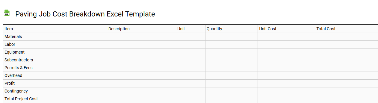 Paving job cost breakdown Excel template