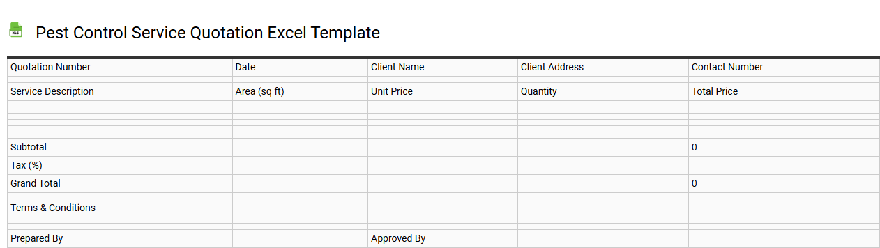 Pest control service quotation Excel template