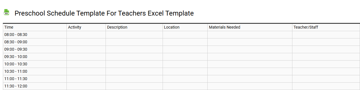Preschool schedule template for teachers Excel template