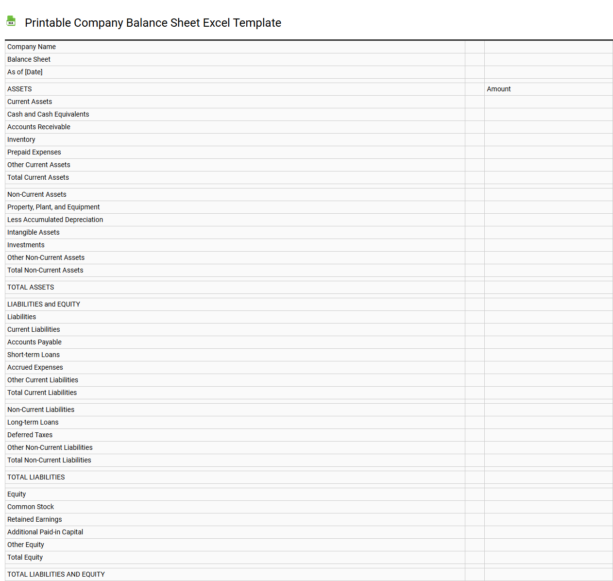 Printable company balance sheet Excel template