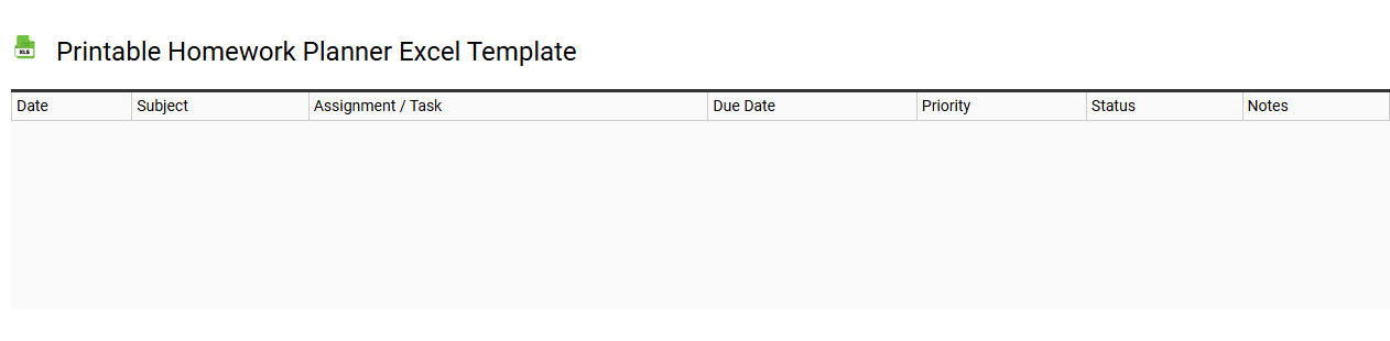 Printable homework planner Excel template