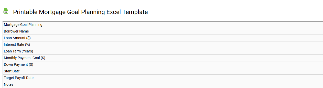 Printable mortgage goal planning Excel template