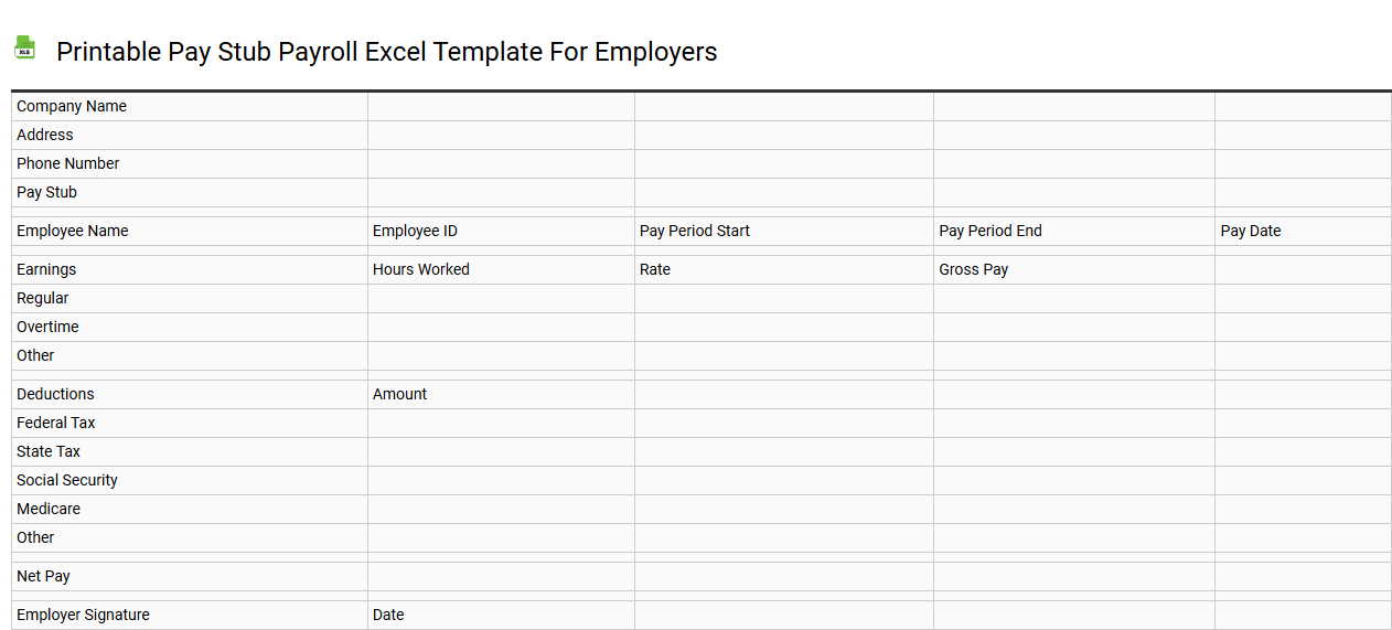 Printable Pay stub payroll Excel template for employers
