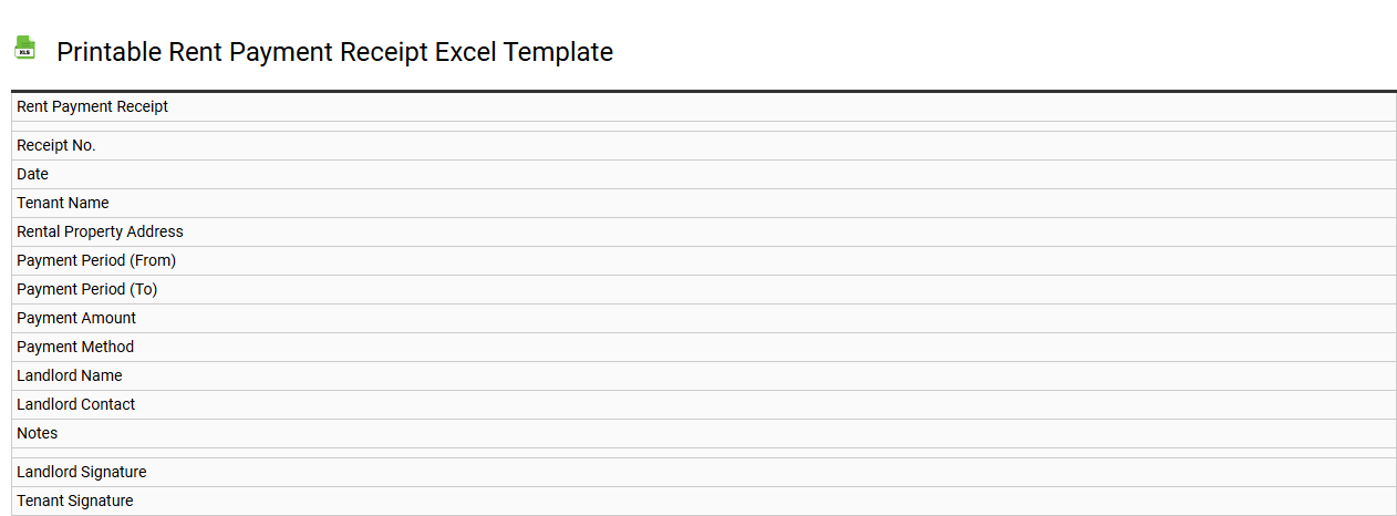Printable rent payment receipt Excel template