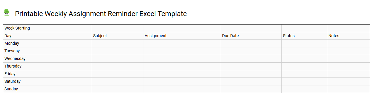 Printable weekly assignment reminder Excel template