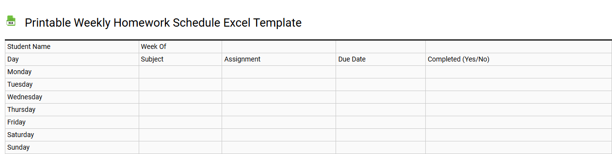 Printable weekly homework schedule Excel template